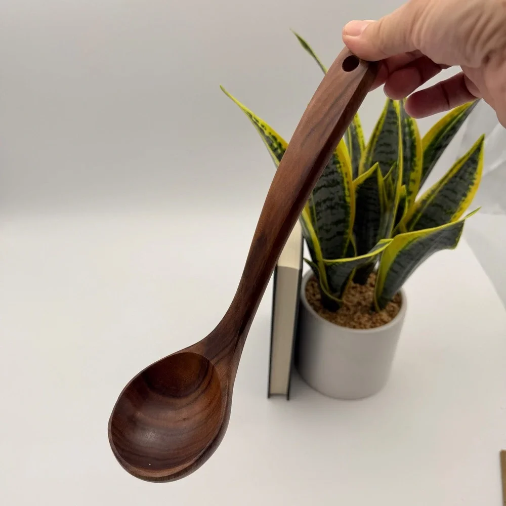 Handcrafted Acacia Wood Serving Soup Stew Serving Utensil Ladle w Hanging Hole